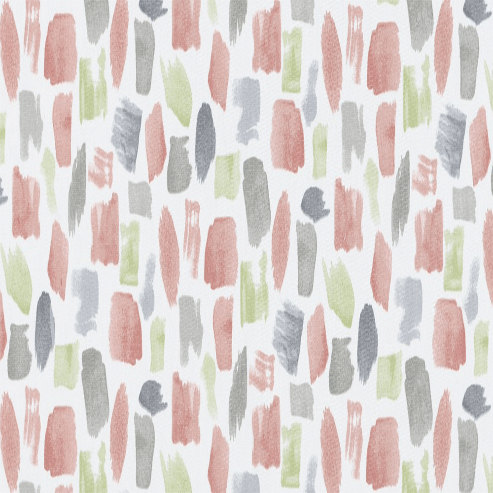 A swatch of blush pink dotted drapery fabric against a white background, displaying an intricate pattern.