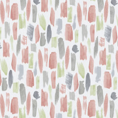 A swatch of blush pink dotted drapery fabric against a white background, displaying an intricate pattern.
