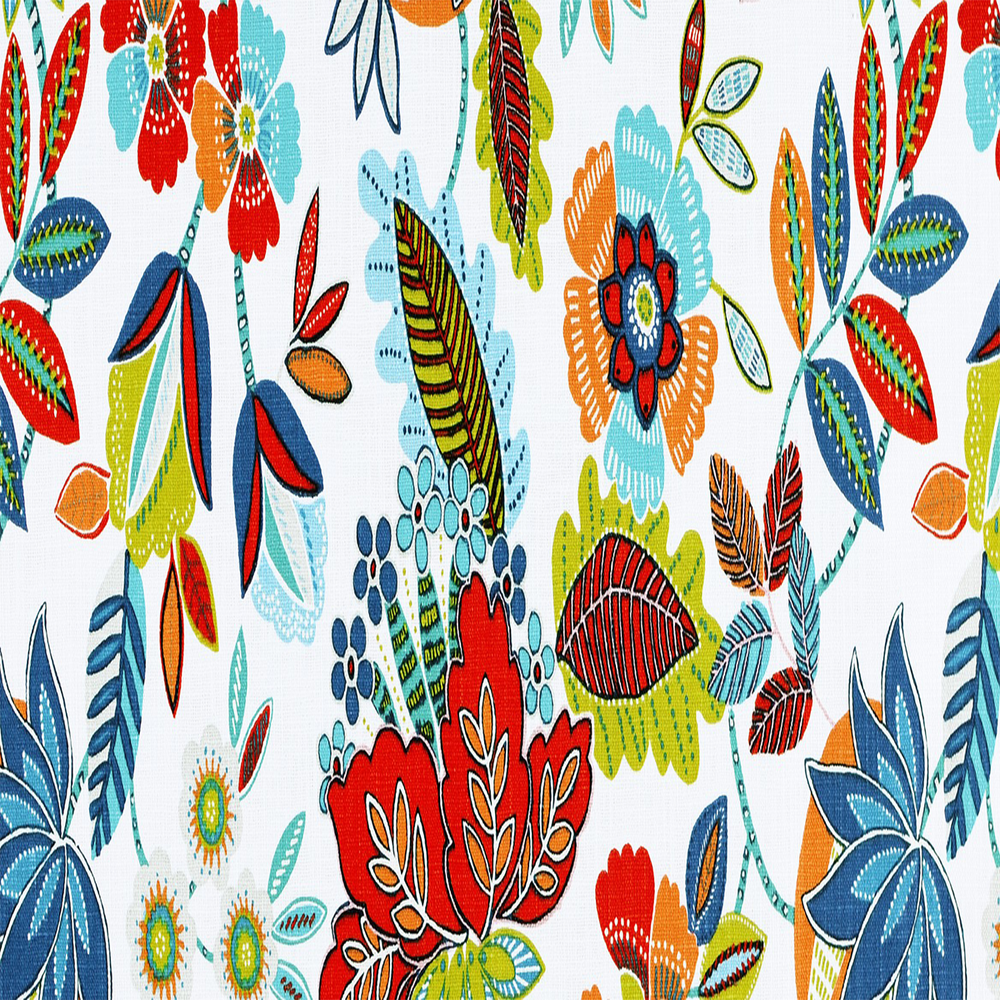 A vibrant multicolor floral pattern on a white background fabric| Beautiful Windows Elgin