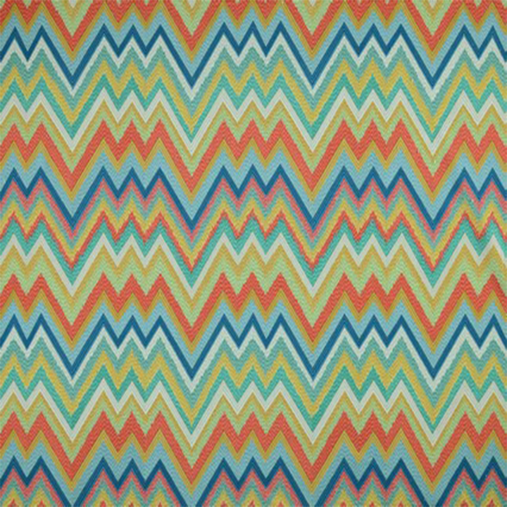 A woven textile with a multicolored geometric zig-zag pattern| sold by Beautiful Windows Elgin