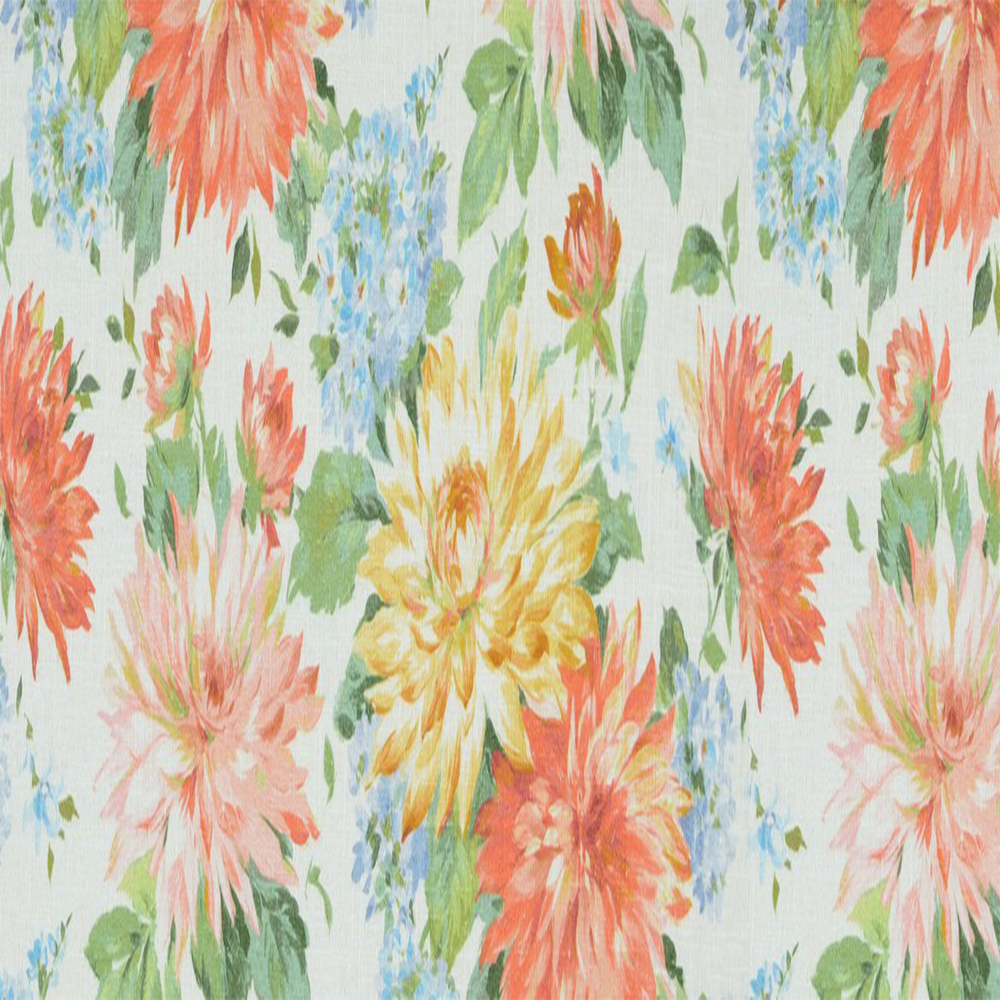 Custom Drapery Fabric Suppliers | orange, green, yellow, and blue on a white background —Sold by Beautiful Windows Egin