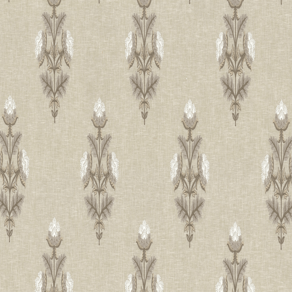 Truffle-brown hue and beige, small scale embroidery floral | sold by beautifulwindowselgin.com