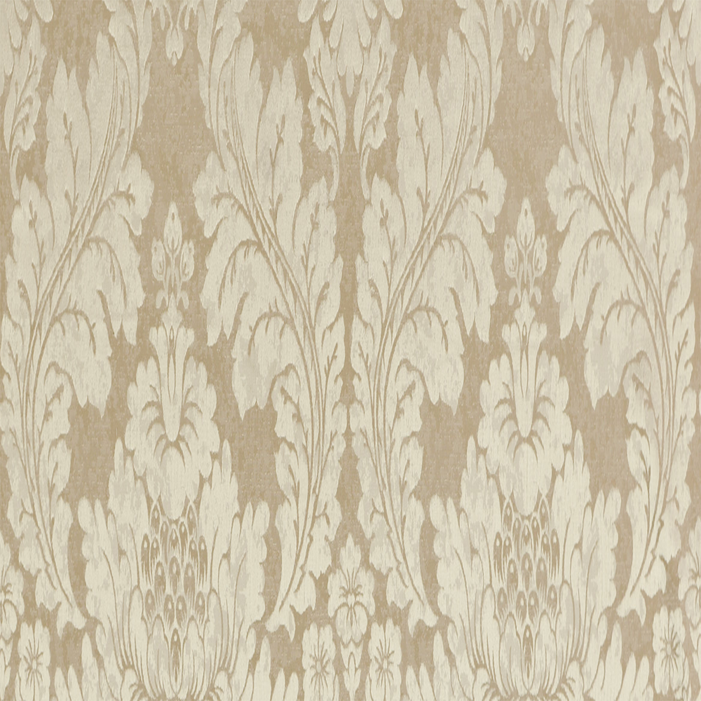A close-up image of a beige elegance brocade fabric with a floral pattern |Beautiful Windows Elgin
