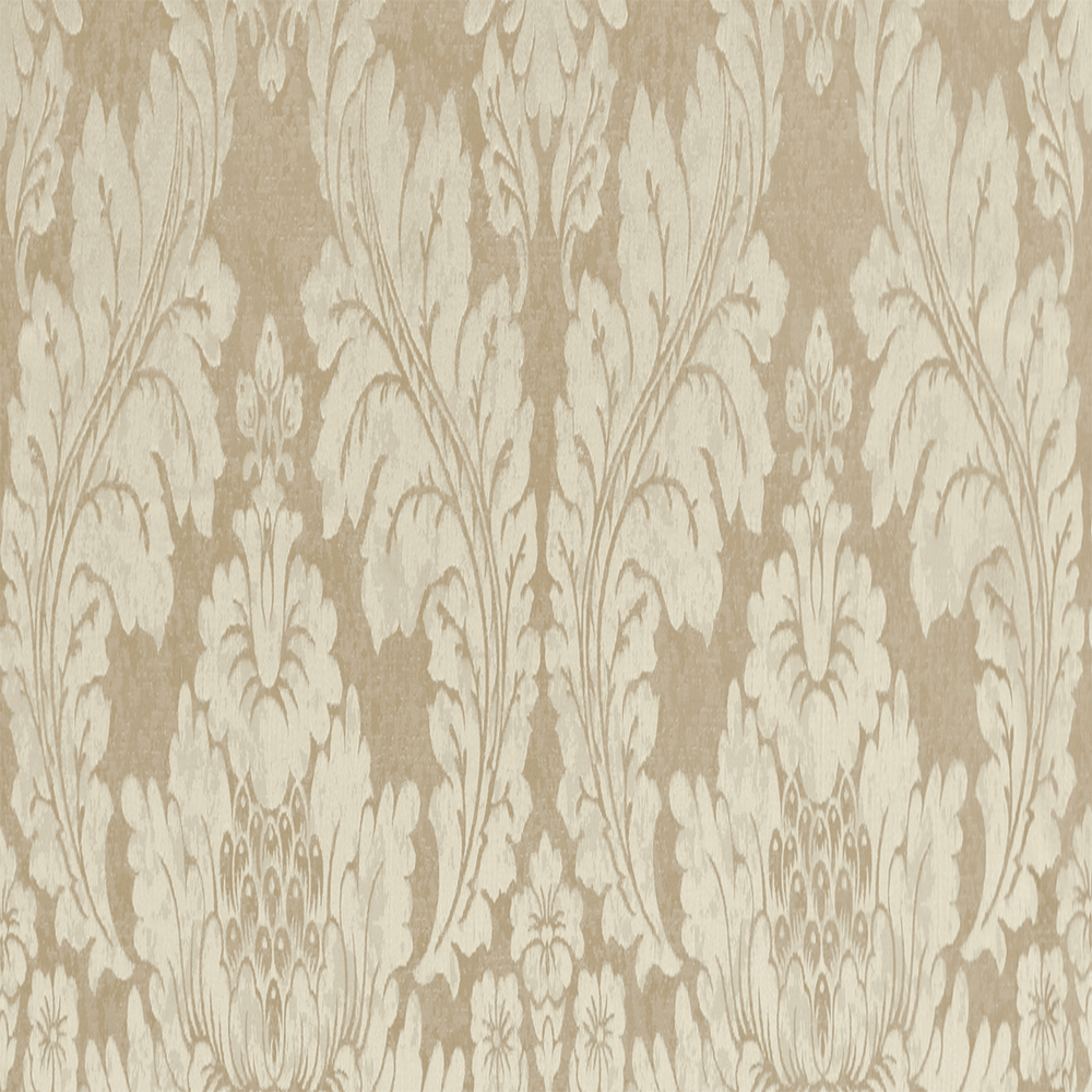 A close-up image of a beige elegance brocade fabric with a floral pattern | beautifulwindowselgin.com