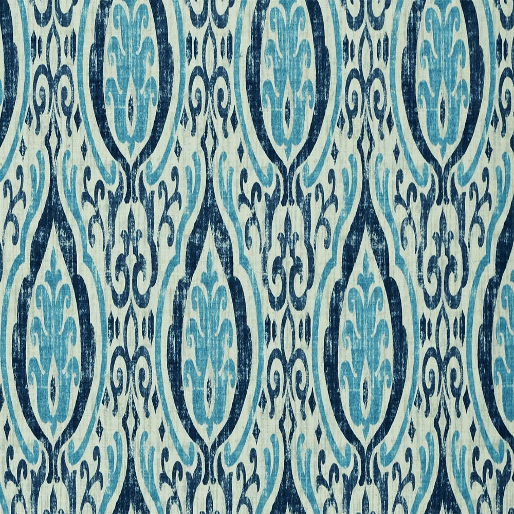 Sapphire blue ikat fabric featuring a traditional geometric pattern | Order online at BeautifulWindowsElgin.com