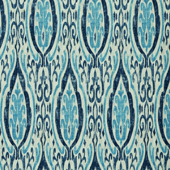 Versatile Ikat Fabric—Multi-Purpose Drapery—Cream-Blue—100% Cotton—Width 54" Inches Wide—Shipped Nationwide