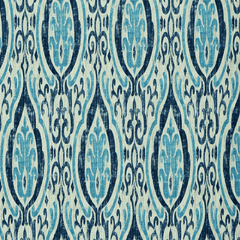 Sapphire blue ikat fabric featuring a traditional geometric pattern | Order online at BeautifulWindowsElgin.com