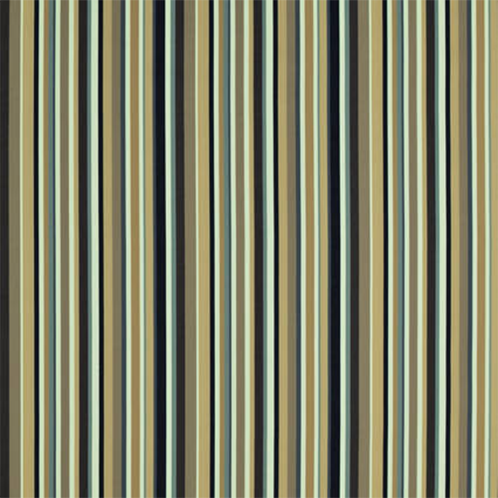 A stripe patterned fabric in beige, gray, and black colors, suitable for various sewing projects.