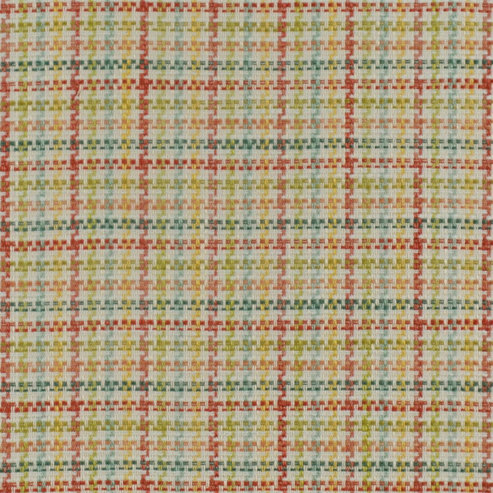 Mid-Century Drapery Fabric
multicolored plaid pattern with hues of coral, burgundy, yellow, and blue. Sold by Beautiful windows Elgin