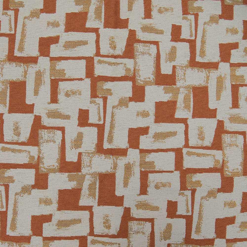 Custom upholstery textile orange and red geometric shapes on a white background| Beautiful Windows Elgin