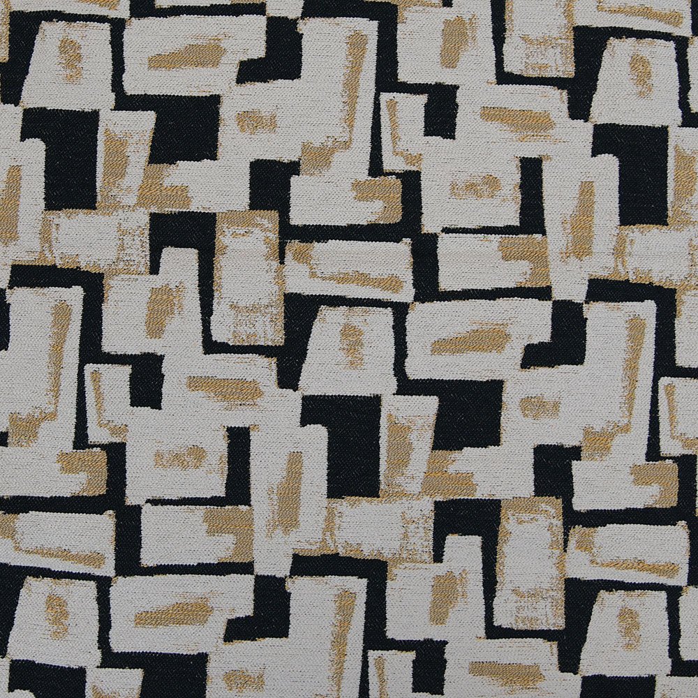 Geometric patterned fabric with black, beige, and gold colors|Offered by Beautiful Windows Elgin, a trusted U.S. online fabric store located in Columbia, SC.—with nationwide shipping.