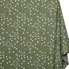Olive Green Bandana Print Cotton Broadcloth Fabric | Medium Weight