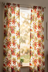 Tropical leaf pattern with red, green, and yellow leaves on a white background