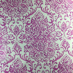 Premium 95% Polyester 5% Linen-Purple-White Scroll Fabric
