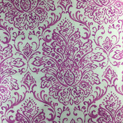 Premium 95% Polyester 5% Linen-Purple-White Scroll Fabric