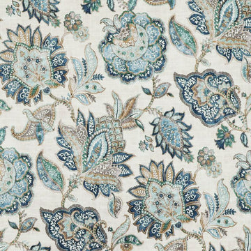 Aegean-Blue Floral—Window Curtain Fabric—100% Cotton—Sold by The Yard—54" Inches Wide