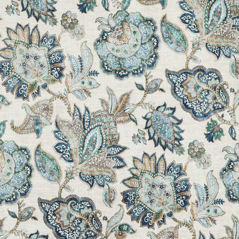 Aegean-Blue Floral—Window Curtain Fabric- Beautiful Windows Elgin