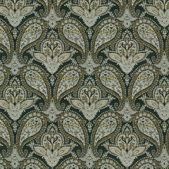A paisley patterned upholstery fabric in various shades of gray and green| Order online at BeautifulWindowsElgin.com