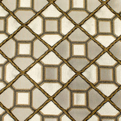 light brown drapery fabric with a geometric ogee pattern and golden accents| Offered by Beautiful Windows Elgin, a trusted U.S. online fabric store, based in Columbia, SC.