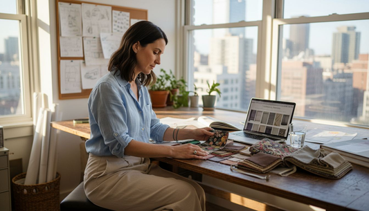 Interior designer selecting fabric swatches