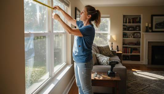 Homeowner measuring window for curtain installation