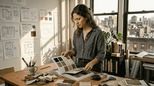 Designer reviewing drapery fabric samples
