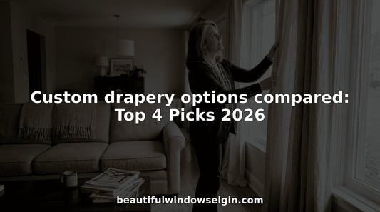 Woman adjusting custom drapery in sunlit living room