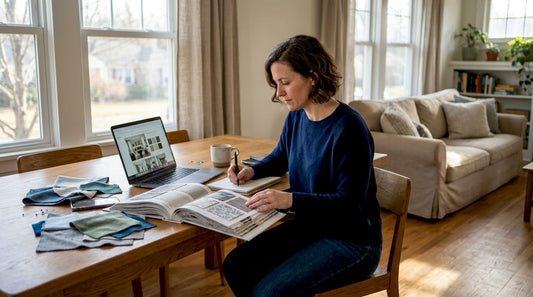 Homeowner reviewing designer fabric samples