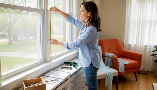 Person measuring window height with tape measure