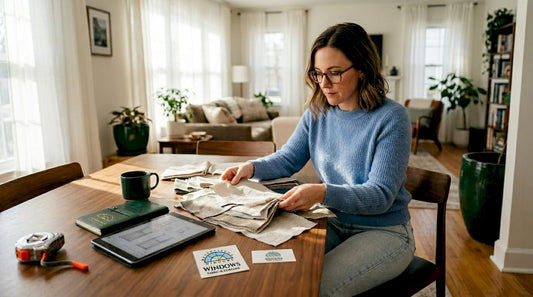 Designer sorting fabric swatches in home