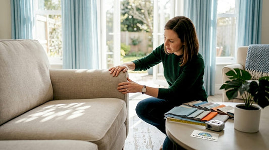 Homeowner checks sofa upholstery fabric quality