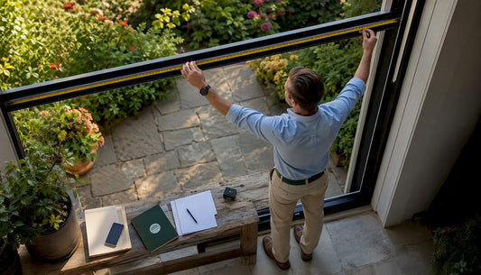 Professional measuring window frame with tape measure