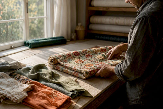 Hands shaping finished cotton fabric
