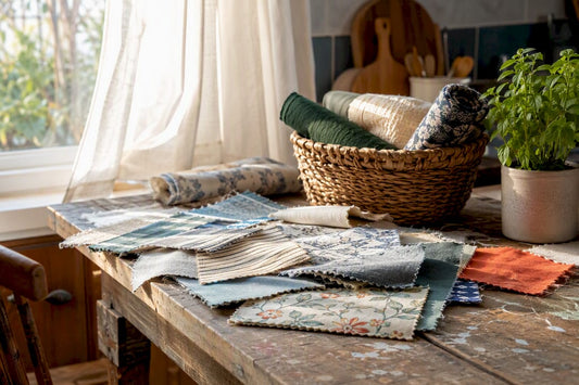 Cozy living room corner with layered lighting and fabrics