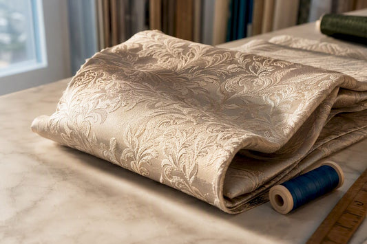 Close view of woven jacquard satin folds