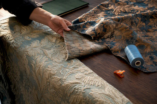 Jacquard and brocade swatches being inspected