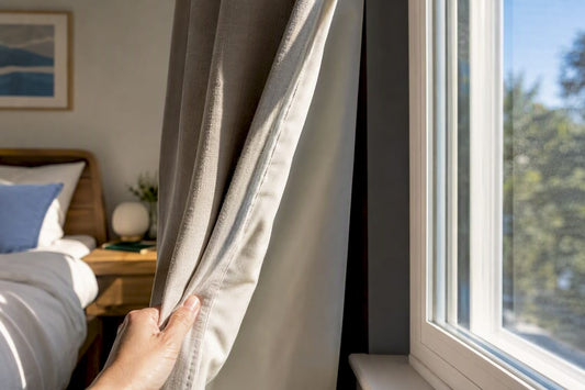 Blackout lining shading a bright bedroom window