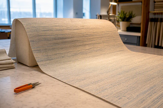 Railroaded fabric spanning a wide upholstery surface