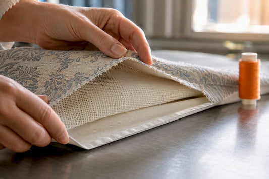 Layered drapery fabrics revealing bump interlining