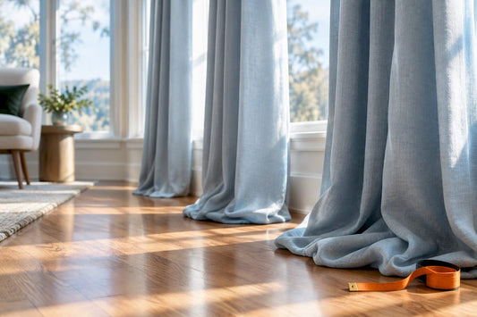 Puddle curtains measured beside bay window