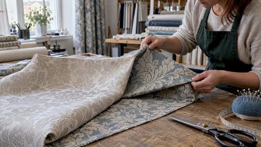 Damask and jacquard fabric swatches compared