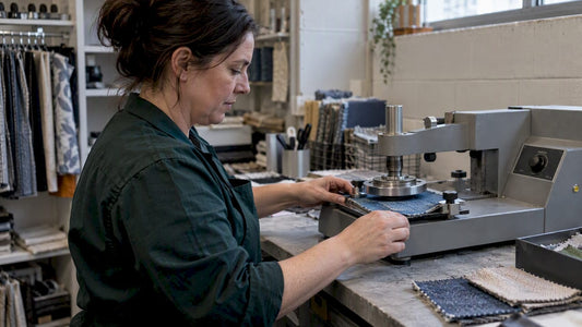 Upholstery swatch under abrasion tester