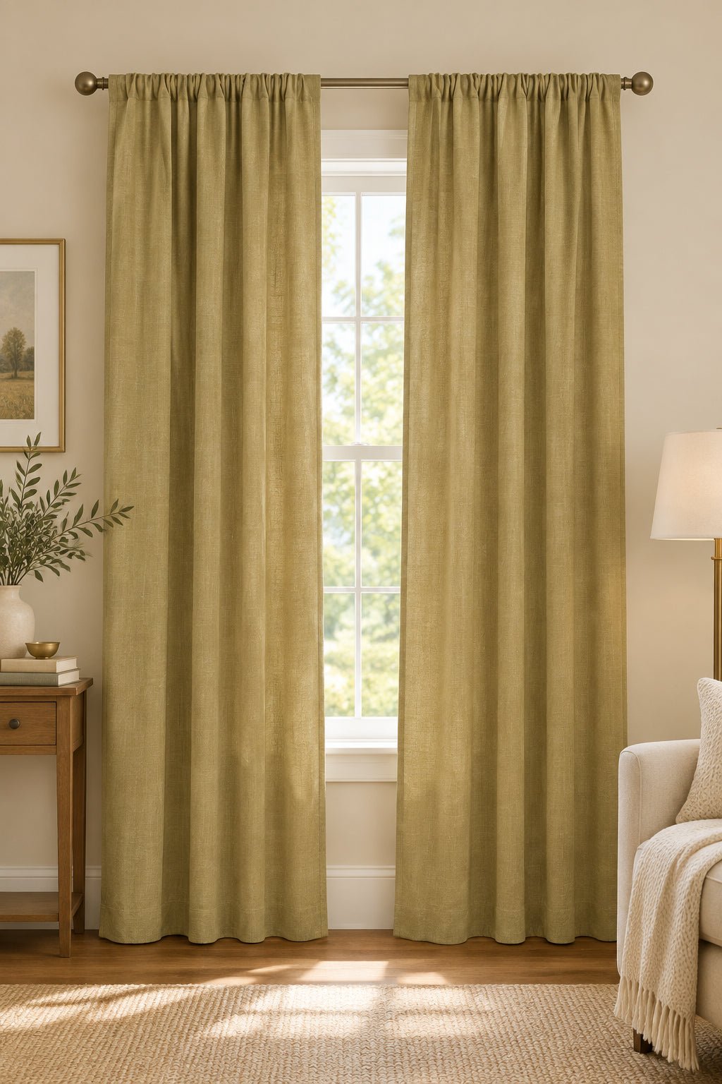 Silkara Gold Rod Pocket Curtain Panel 47-Inch-Wide Polyester