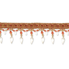 Window Curtain—Diamond—Tassel Fringe—Ribbon 1"Inches—Pink & Gold—Length 1.25 Inches—Width: 4.5 inche—Sold by the Yard