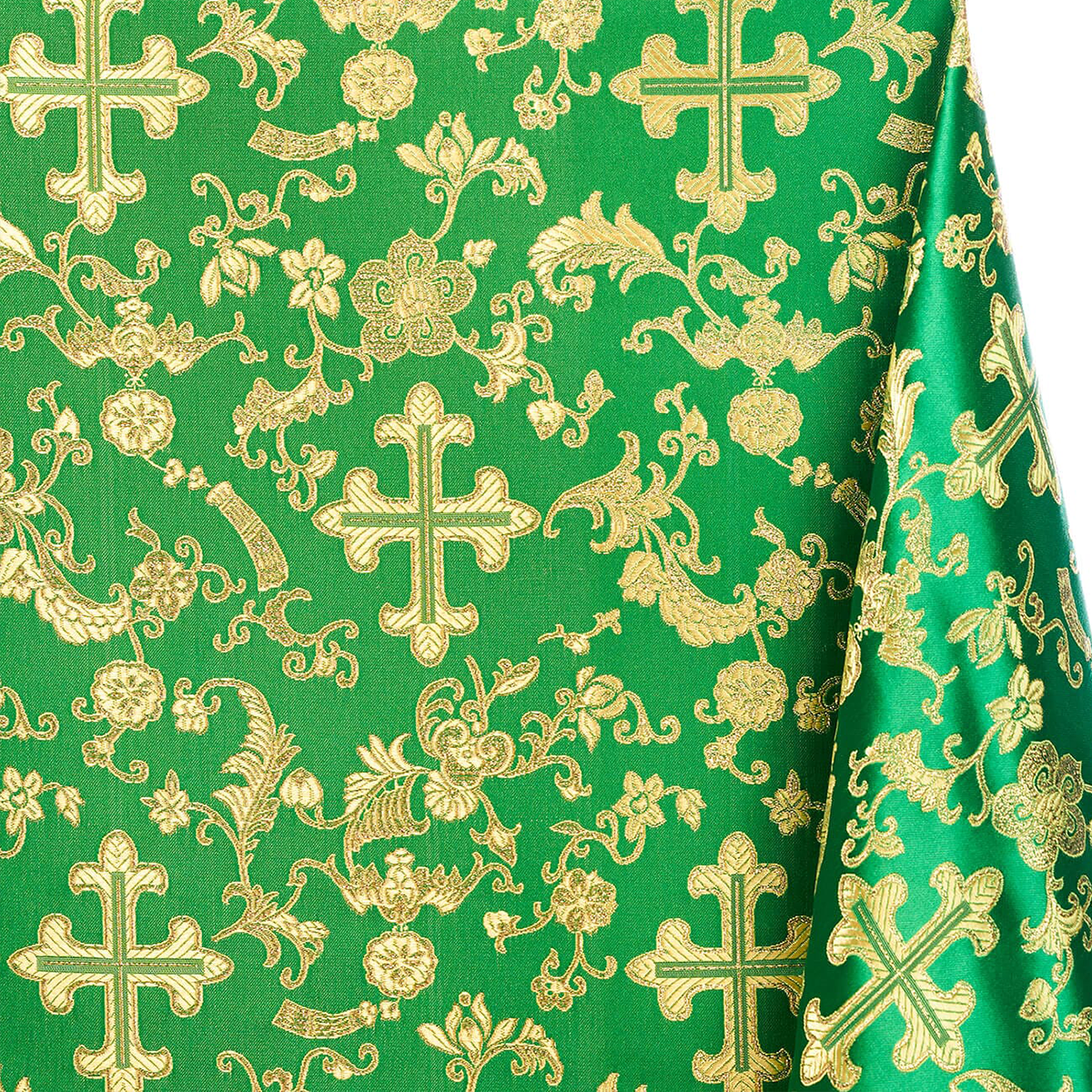 Exquisite Kelly Green / Gold Color Polyester Blend Brocade Fabric