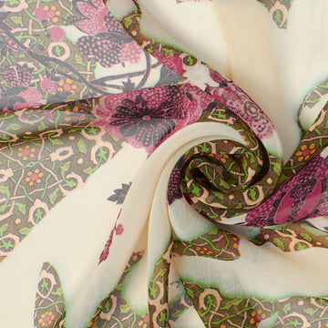 Abstract Printed Floral Vine Chiffon Material-58/60"Wide—Multi Color Green Hue—Sold By The Yard—Width 60/61 Inches—Available for Nationwide Shipping