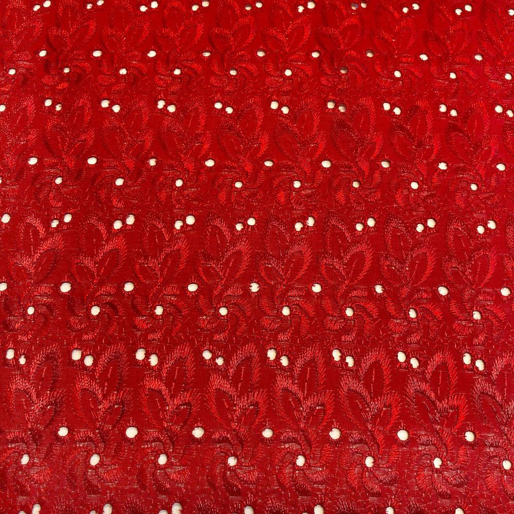 Premium Betancourt— Red Color—Eyelet Embroidery Material—100% Polyester—(58/59 Inch) Wide—Sold by the Yard