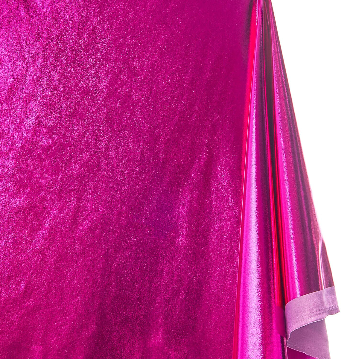 Composition: 95% Polyester, 5% Spandex Material—Fuchsia Color—Stretch Tissue Lamé Knit — 58 Inches Wide— Sold by the Yard.