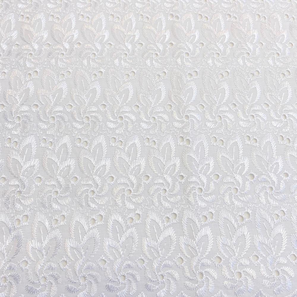 Channel White Color—Eyelet Floral Embroidery Fabric— 100% Polyester—Width 57/58 Inches Wide—Sold by the Yard — Nationwide Shipping Available.