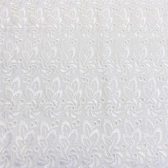 Channel White Color—Eyelet Floral Embroidery Fabric— 100% Polyester—Width 57/58 Inches Wide—Sold by the Yard — Nationwide Shipping Available.